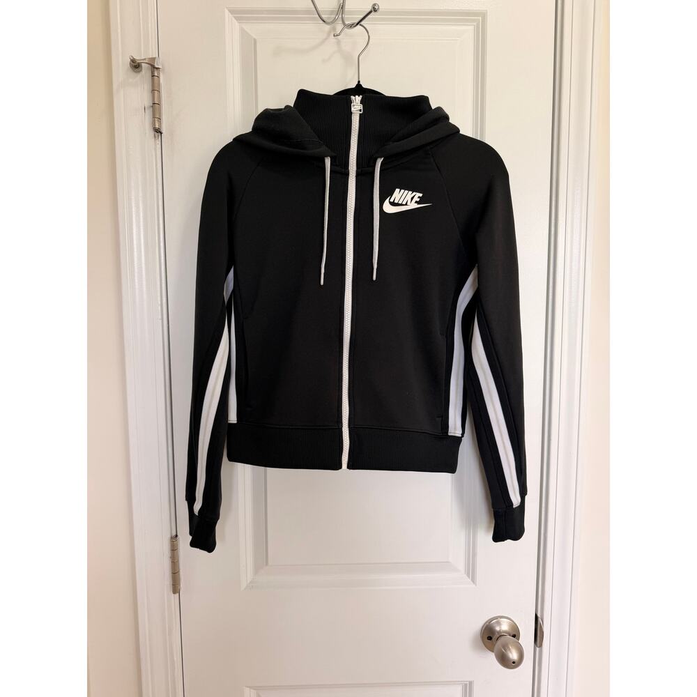 Nike Sportswear Women’s XS Full Zip Hoodie Jacket Black White Funnel Neck